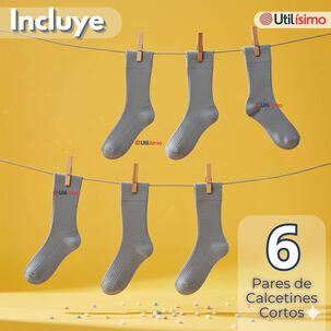 Pack 6 Calcet&iacute;nes Escolares Corto Algod&oacute;n Gris Ni&ntilde;o Juvenil