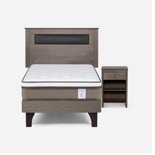 Cama Europea Rosen New Style 6 / 1.5 Plazas / Base Normal  + Set Maderas Ferrara Gris