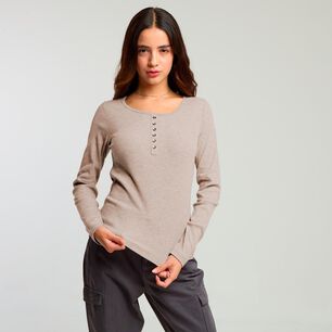 Polera Con Botones Manga Larga Cuello Redondo Mujer Freedom