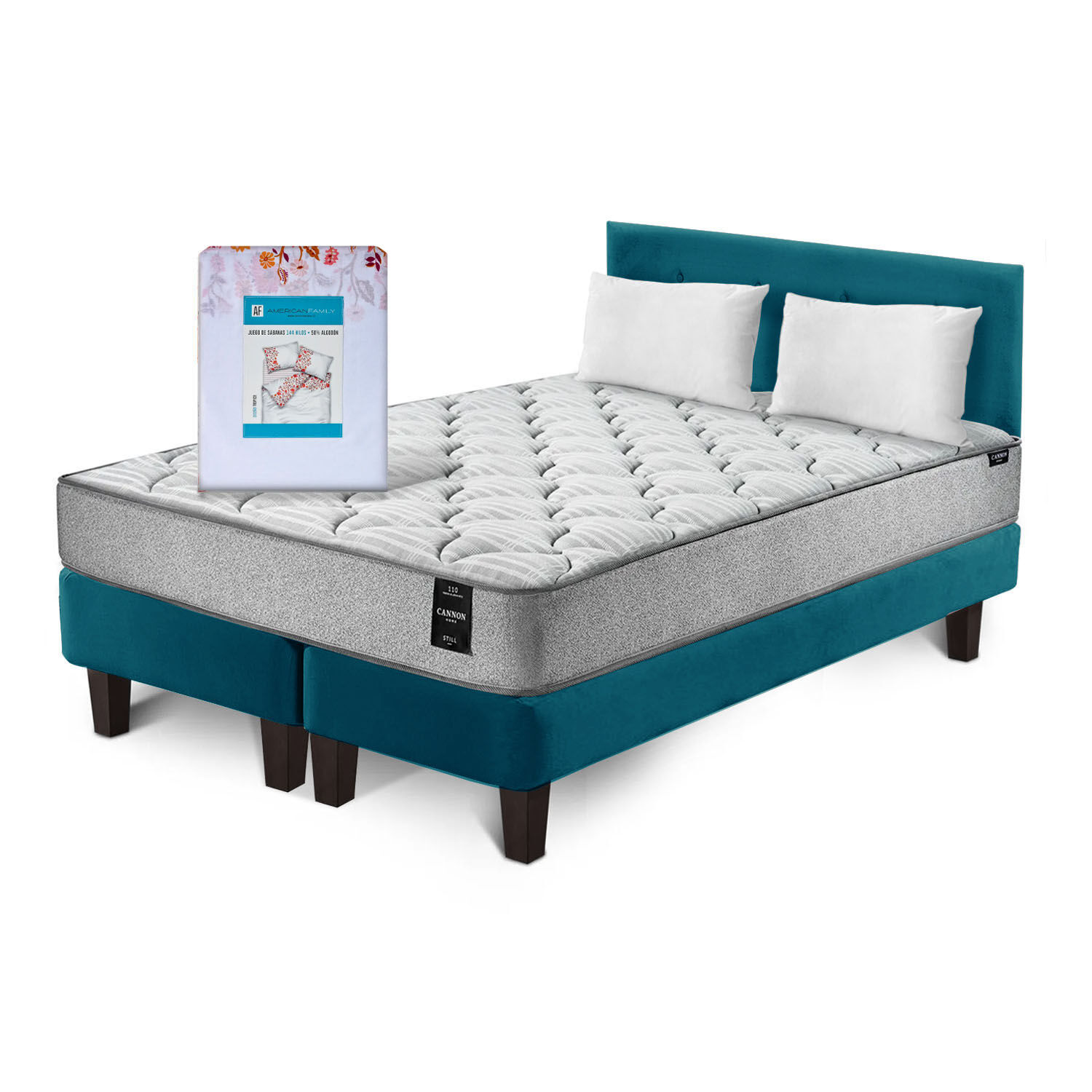 Combo Cama Cannon 2 Plazas Textil + Respaldo Tela Azul Petroleo image number 1.0
