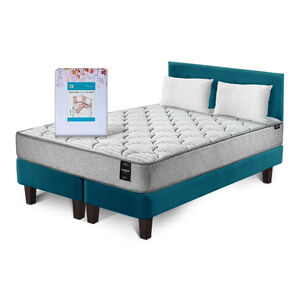 Combo Cama Cannon 2 Plazas Textil + Respaldo Tela Azul Petroleo
