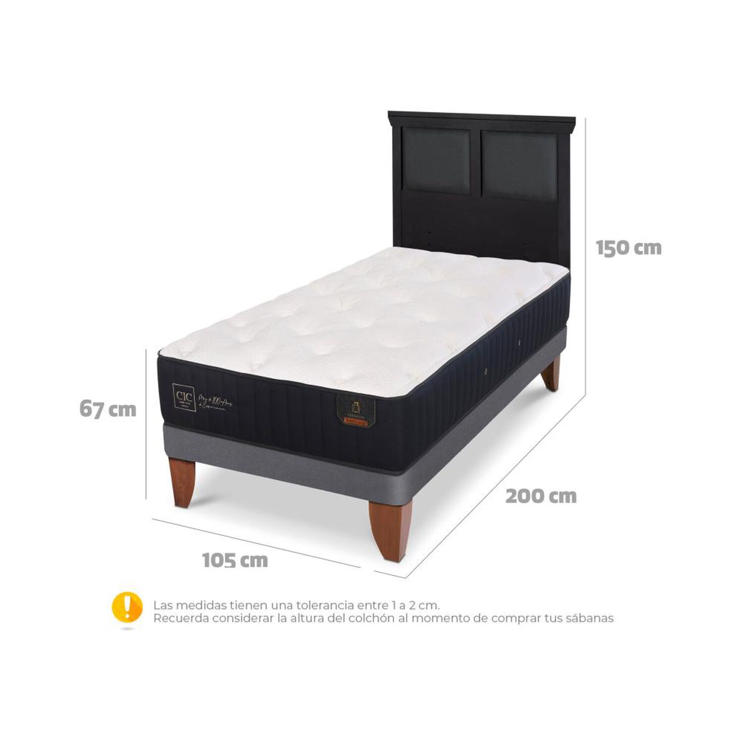 Cama Europea Cic Linea Premium / 1.5 Plazas / Base Normal + Respaldo image number 5.0