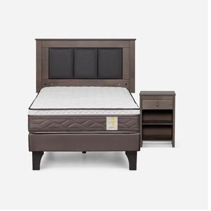 Cama Europea Rosen New Style 4 Plus / 1 Plaza / Base Normal  + Set Maderas Rachel Gris