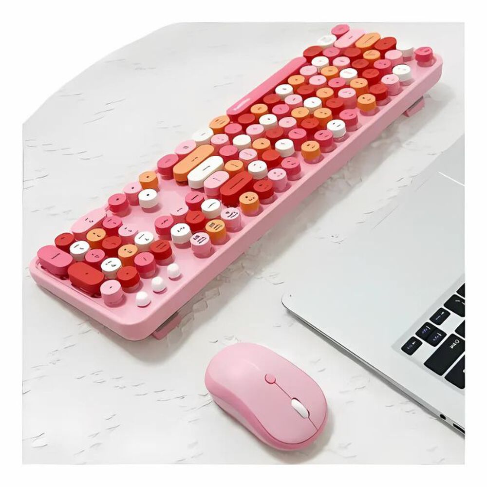 Teclado + Mouse Inal&aacute;mbrico Lapiz Labial Retro Mujer image number 2.0