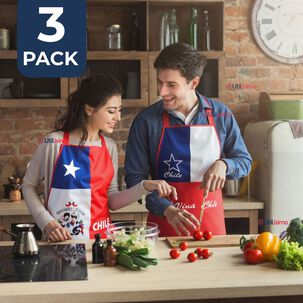 Pack 3 Delantal Cocina Fiestas Patrias Bandera Chilena 60x90 Surtidos