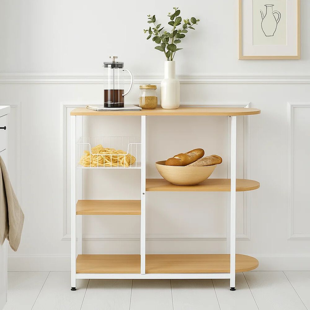 Mesa Lateral Para Cocina De Organización 3 Niveles Madera Clara - Blanca image number 1.0