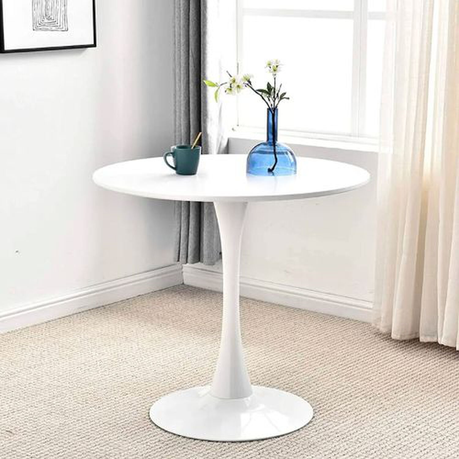 Mesa Comedor Redonda Estilo Tulip 80 Cm Cubierta Mdf Y Base Acero Inoxidable image number 2.0
