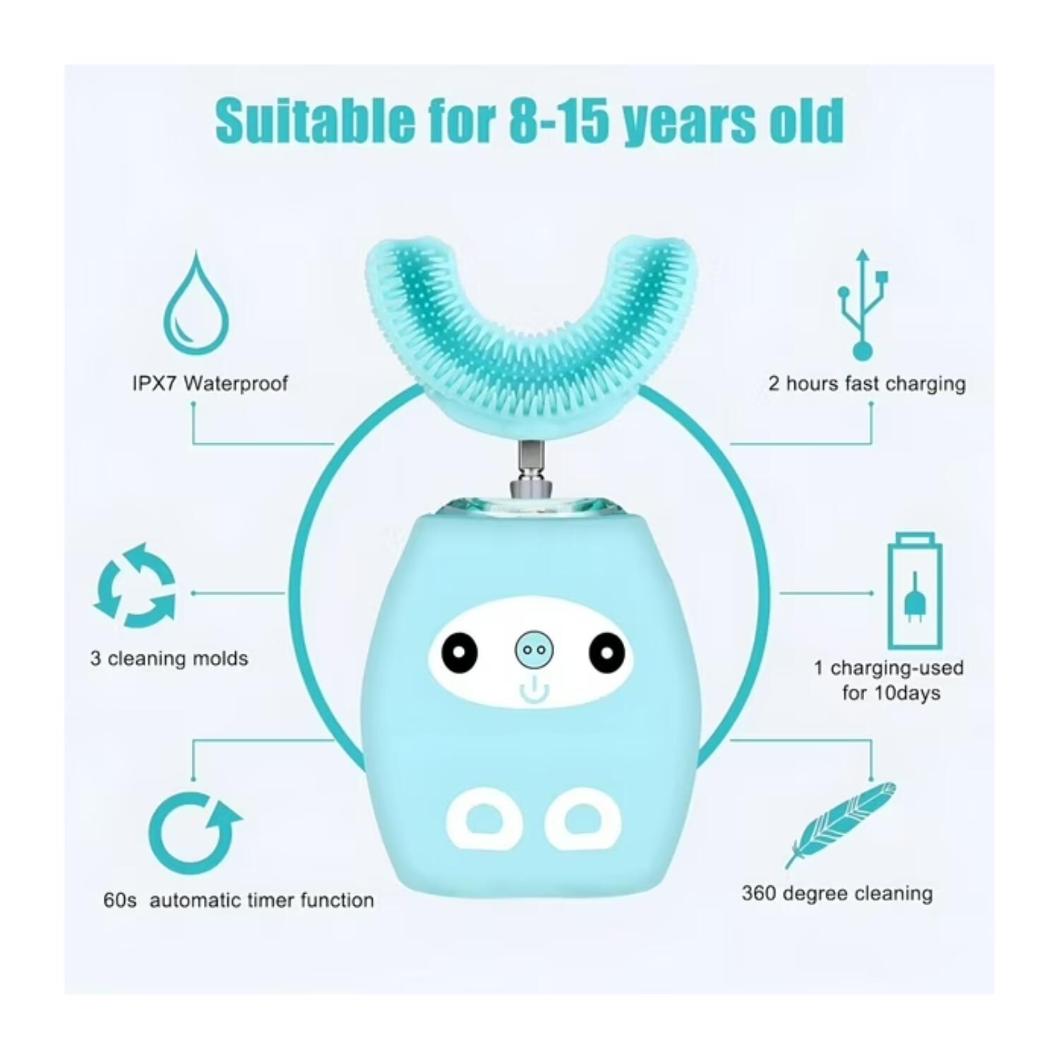 Cepillo Forma De U Electrico Recargable Para Ni&ntilde;os Azul Infantil image number 1.0