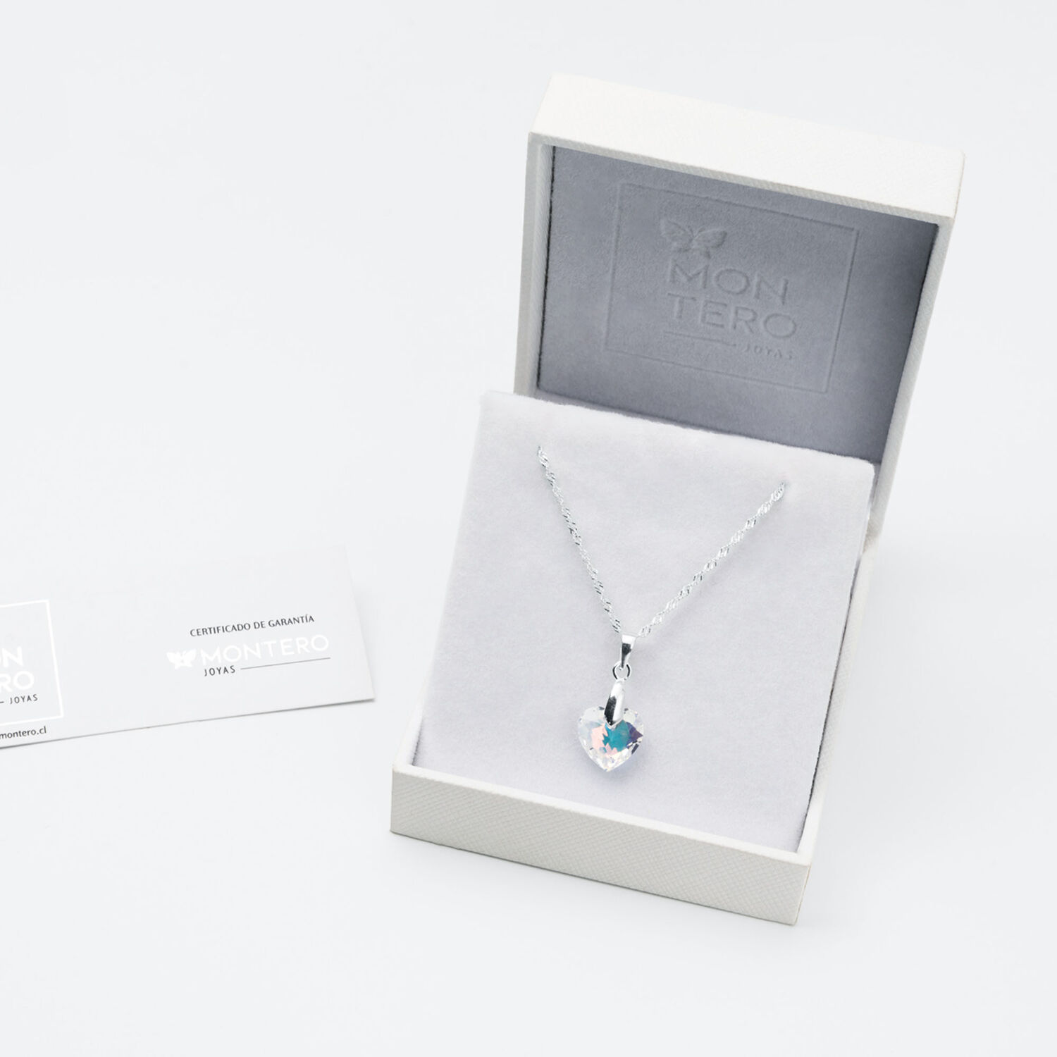 Collar Amor Plata Italiana 925 Y Cristal Genuino Aurora Boreal image number 2.0
