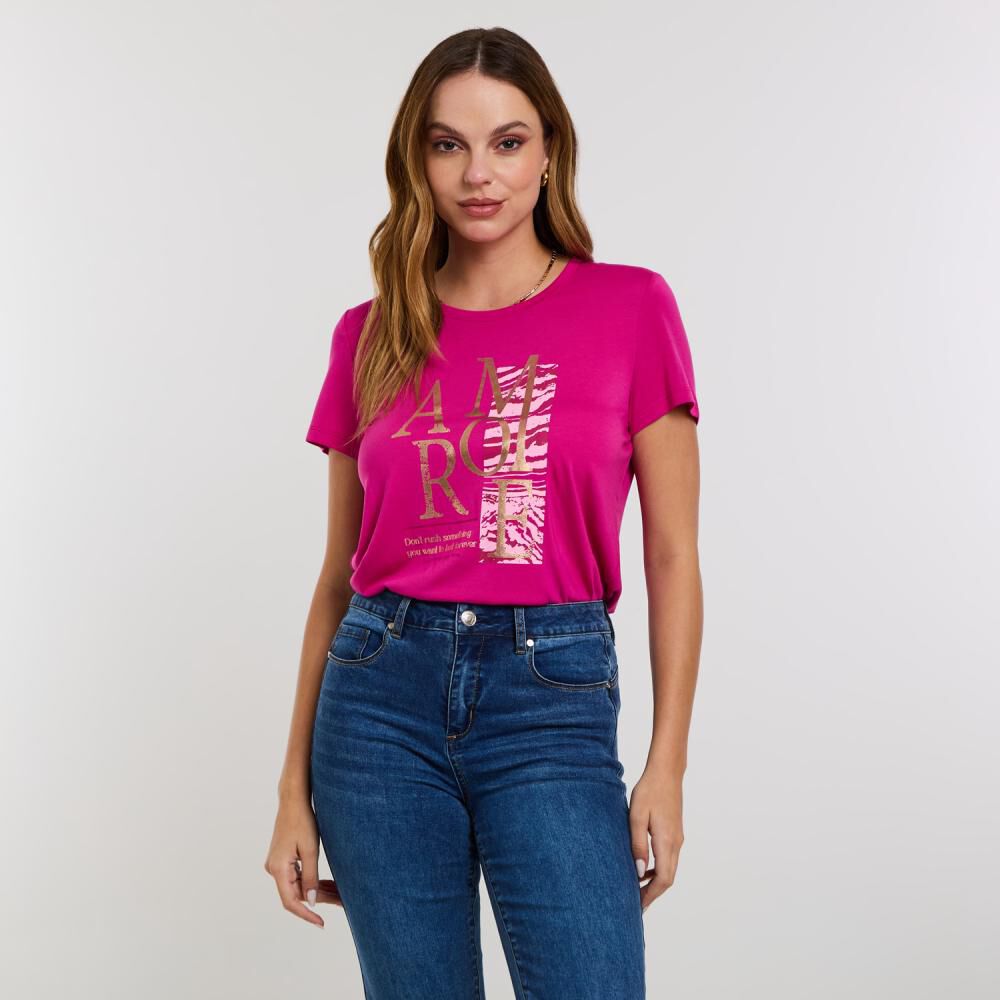 Polera Lisa Print Delantero Manga Corta Cuello Redondo Mujer Kimera image number 0.0