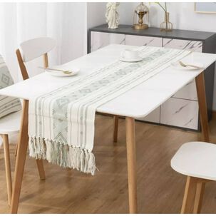 Camino De Mesa Medida 37x180cm Tejido Bordado Poliester Verde Rombo