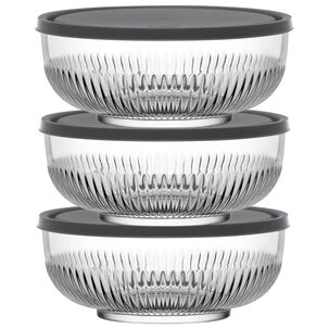 Set 3 Bowls Tazon 500ml Ensaladera De Vidrio Con Tapa Gris