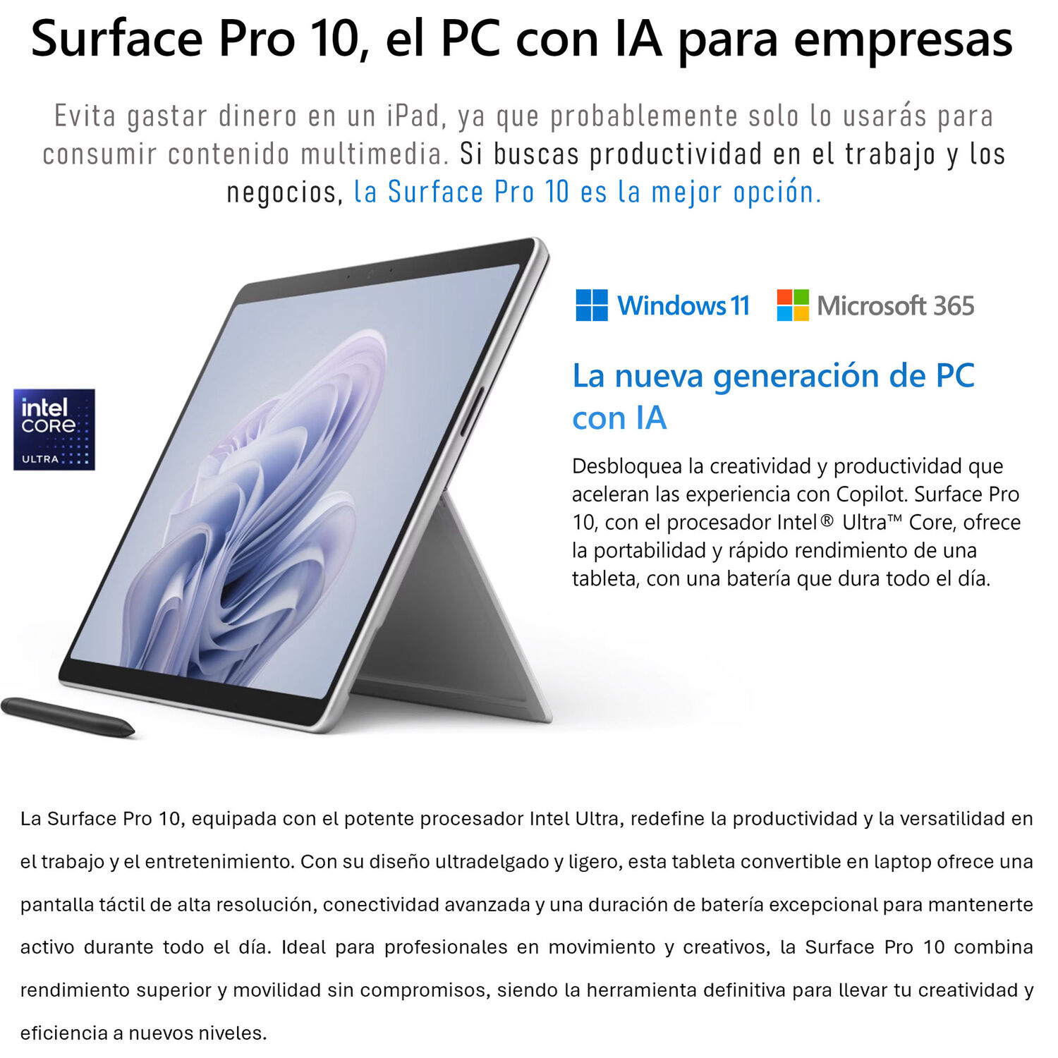 Surface Pro 10 - Tablet Windows 11, Core Ultra 5, 8gb Ram, 256gb Ssd image number 1.0