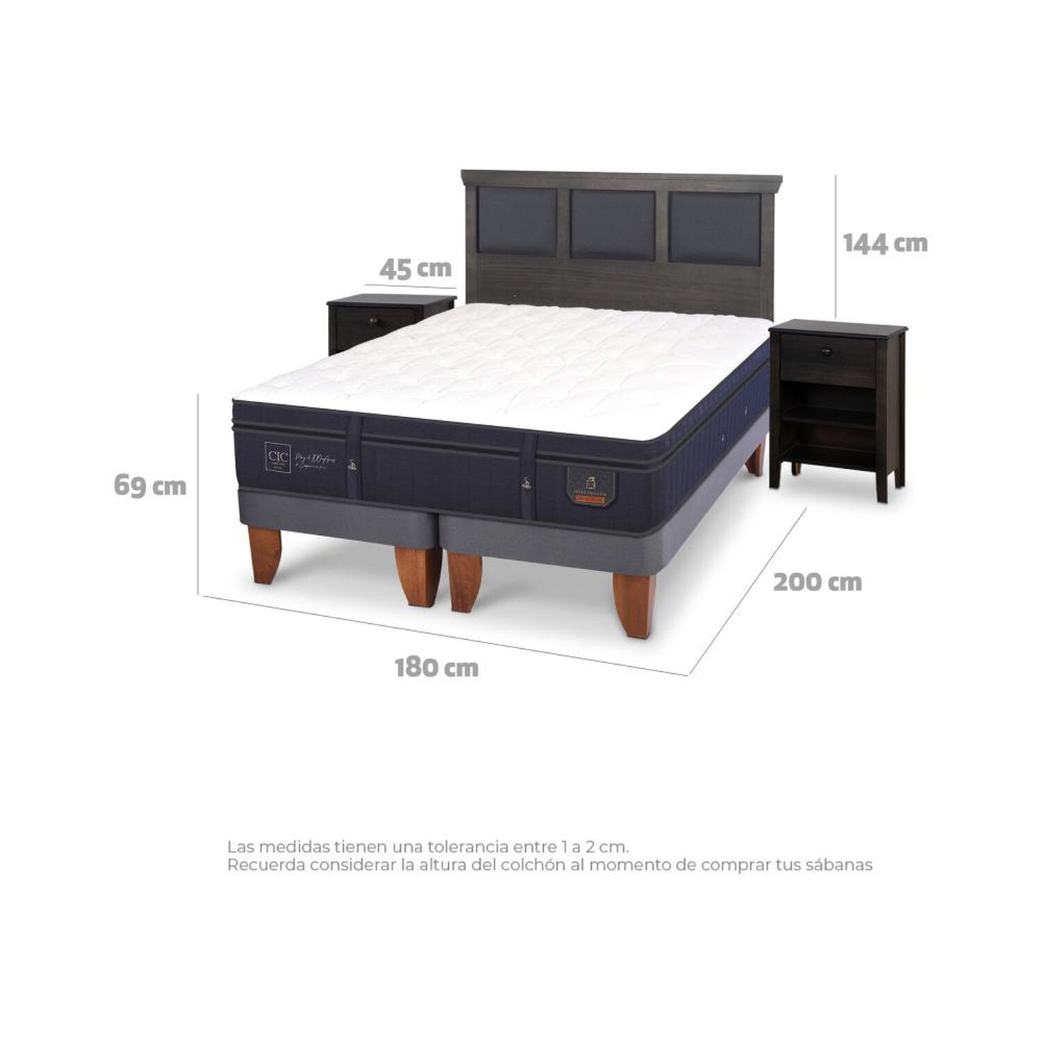 Cama Europea Cic Super Premium / King / Base Dividida + Set De Maderas image number 3.0