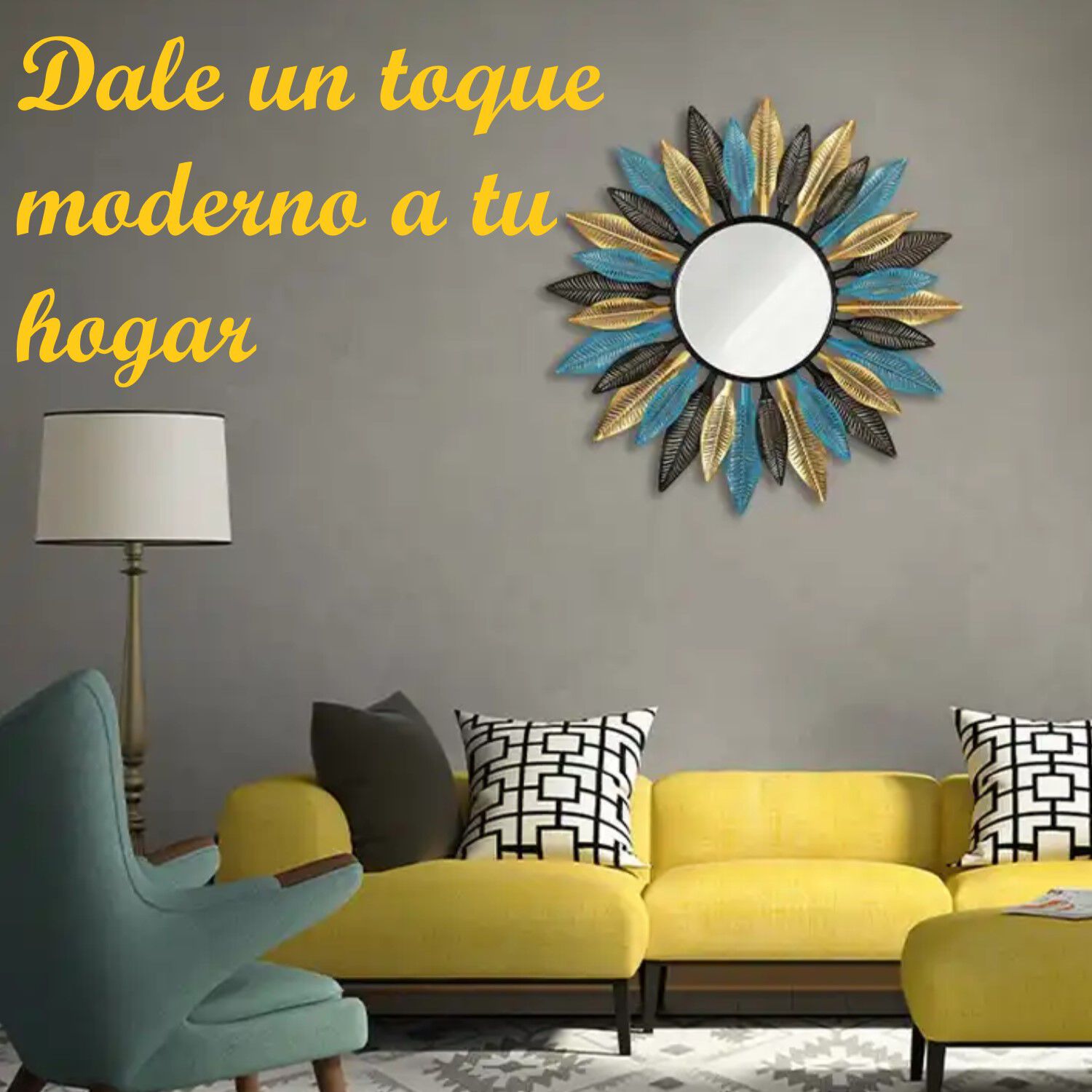 Espejo Deco Mural Boho Modern Plumas De Metal 80 Cm image number 3.0