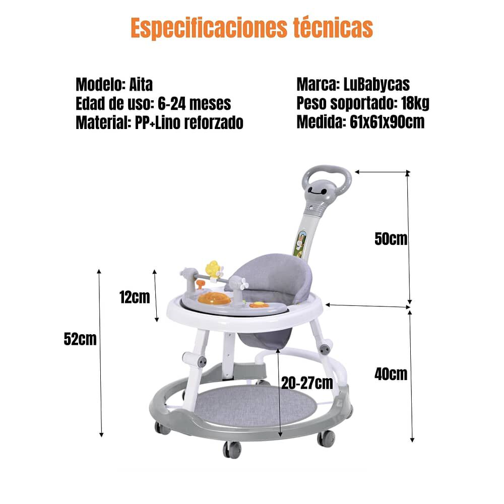 Andador Caminador 4 En 1 Aita Con Manilla Lubabycas Gris image number 3.0