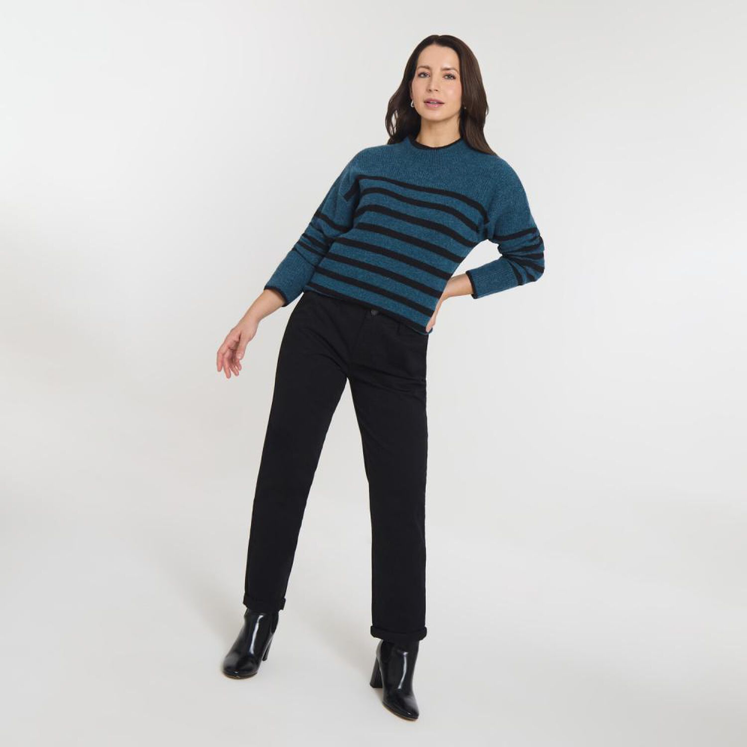 Sweater Listado Regular Manga Larga Cuello Alto Mujer Geeps image number 1.0