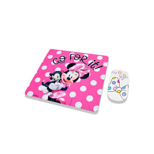 Kit Mouse Inal&aacute;mbrico + Mouse Pad Dise&ntilde;o Minnie Rosa - Ps