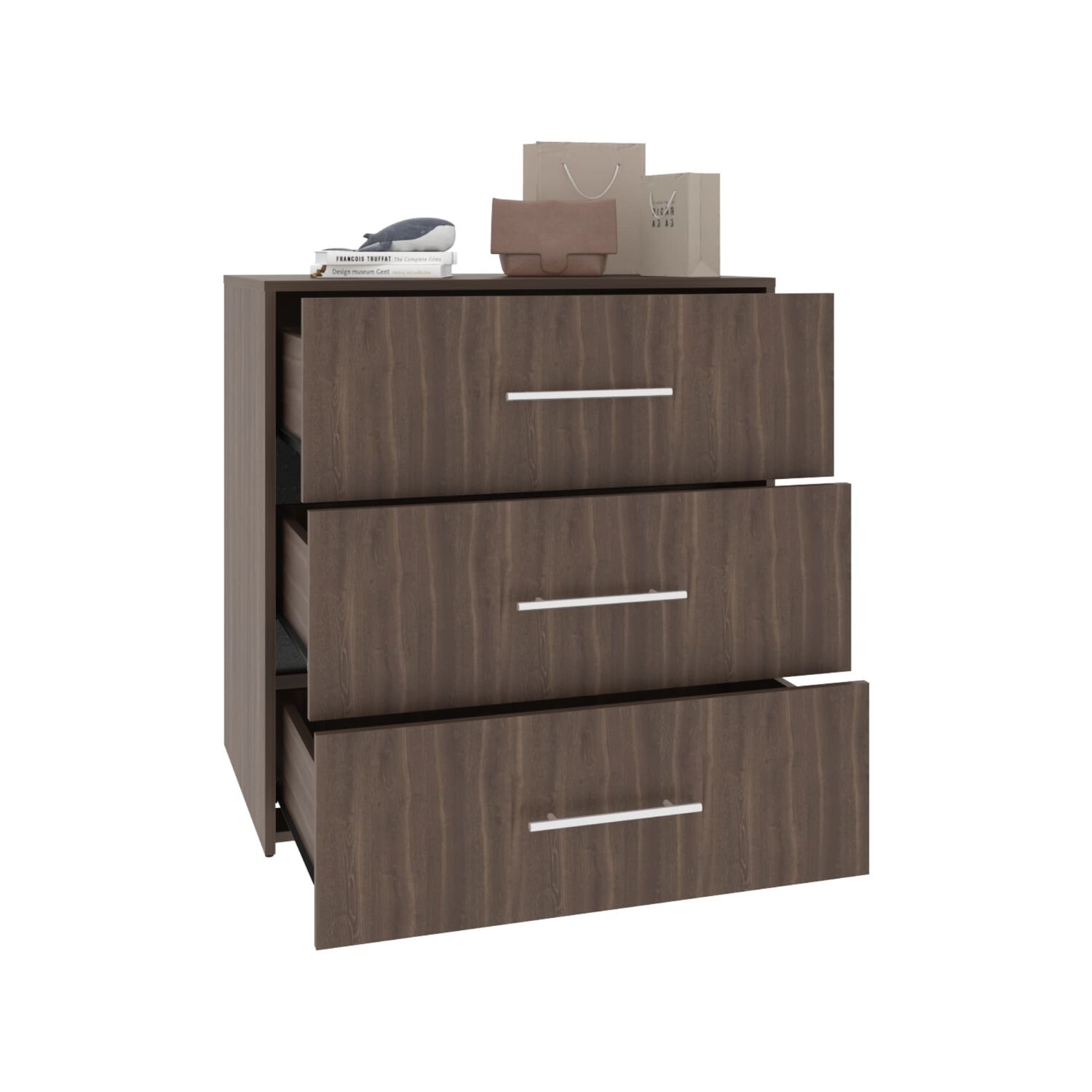 Comoda 3 Cajones 82,1x80x52,3 Cm Caf&eacute; Y Negro image number 2.0