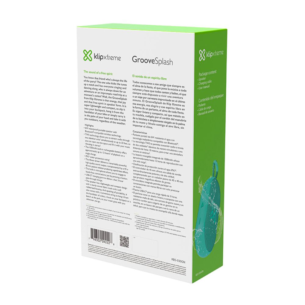 Parlante Klip Xtreme Groovesplash Tws Bluetooth Ipx7 Verde image number 5.0