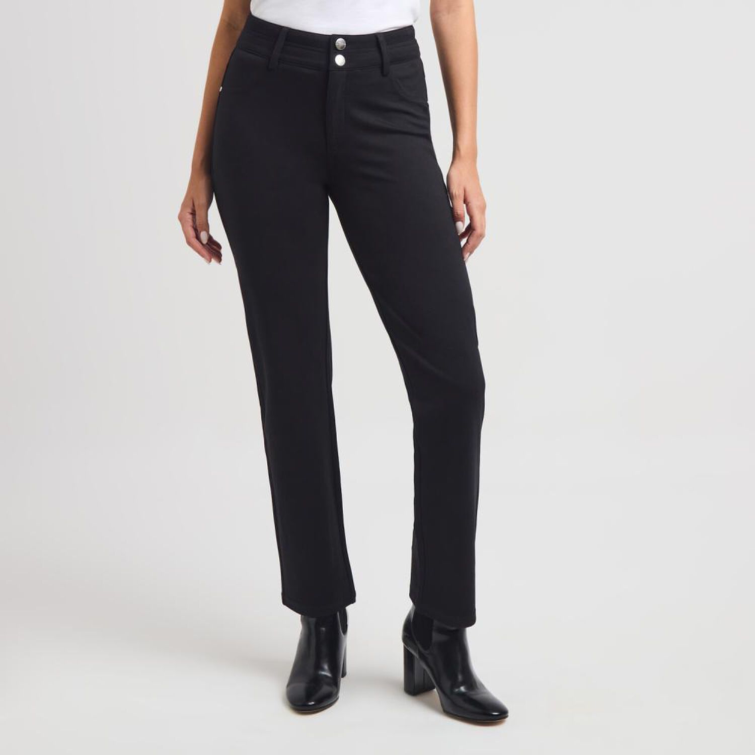 Pantal&oacute;n Leggings Pretina Ancha Con Bot&oacute;n Tiro Medio Skinny Mujer Kimera image number 0.0