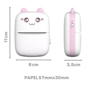 Impresora Térmica Gatito Bluetooth + 3 Papel Adhesivo Blanco