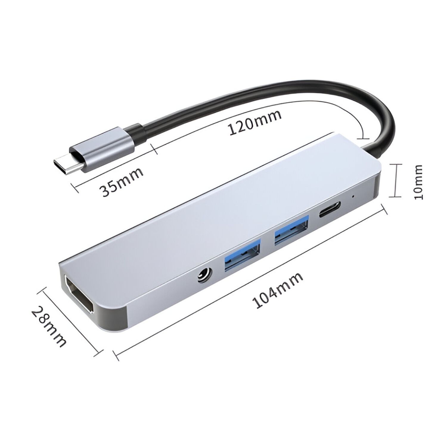 Adaptador Hub Usb-c Multipuertos 5 En 1 (hdmi, Jack, Usb, Usb C) image number 2.0
