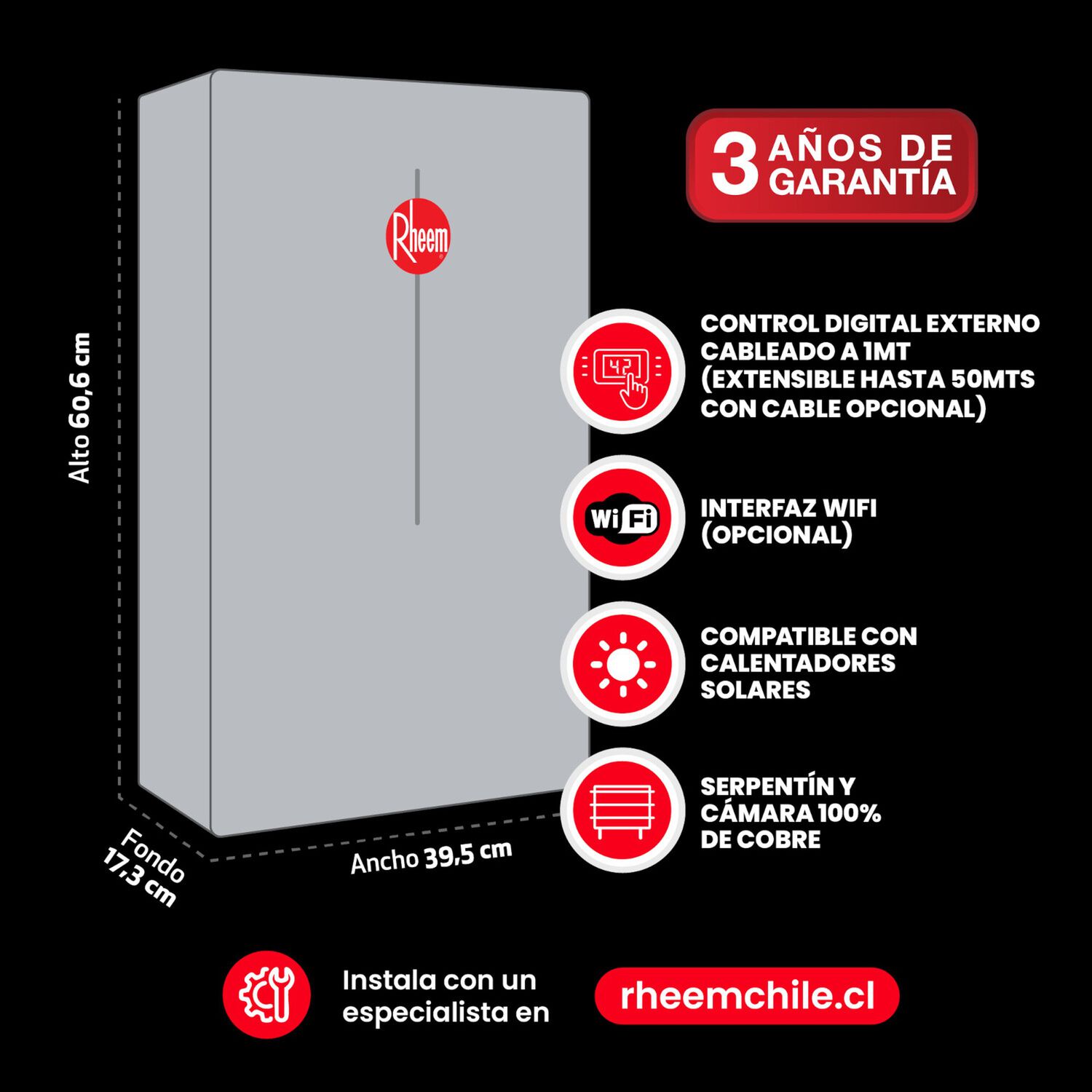 Calefont 28 Litros Gas Natural Tiro Forzado Rheem image number 3.0