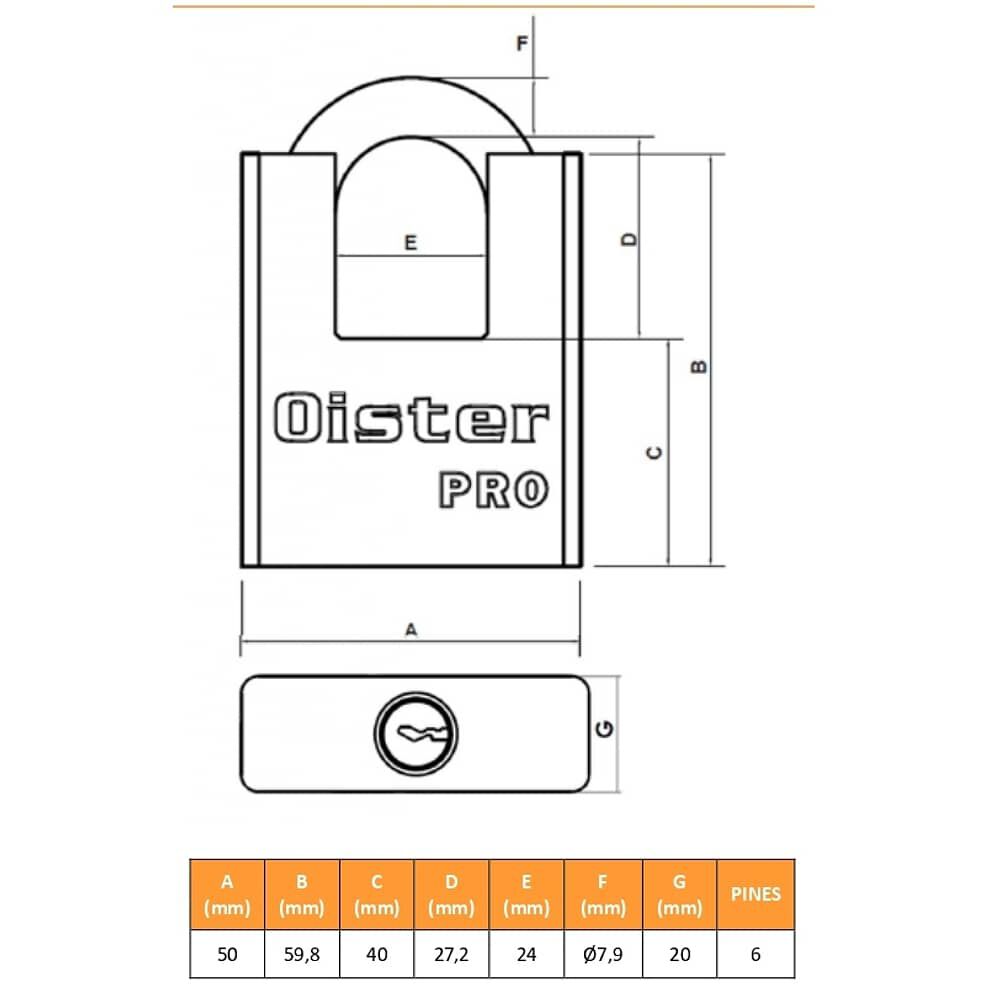Candado Oister Pro Con Hombros 50mm image number 2.0