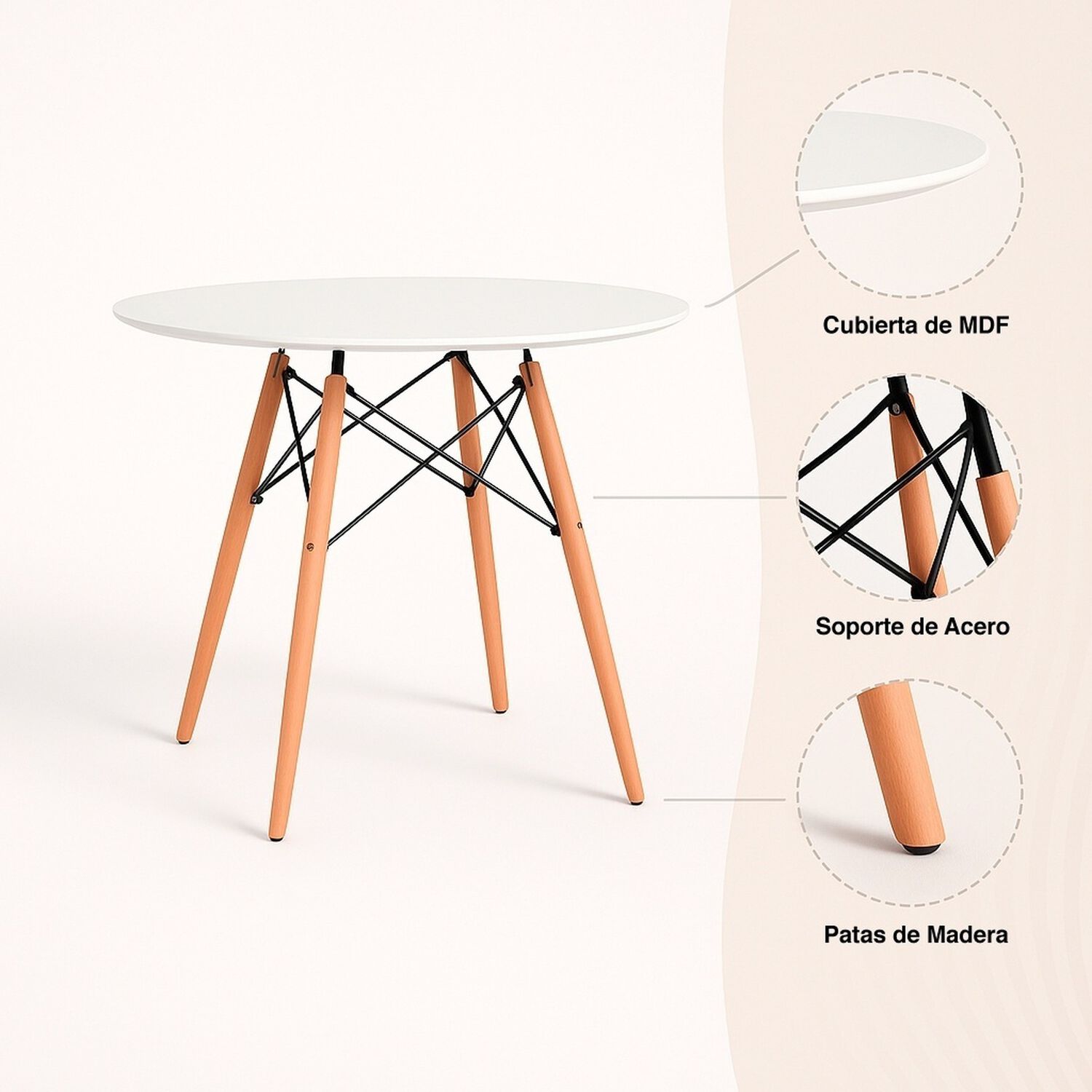 Mesa De Comedor Eames 80cm Redonda - Blanca image number 4.0