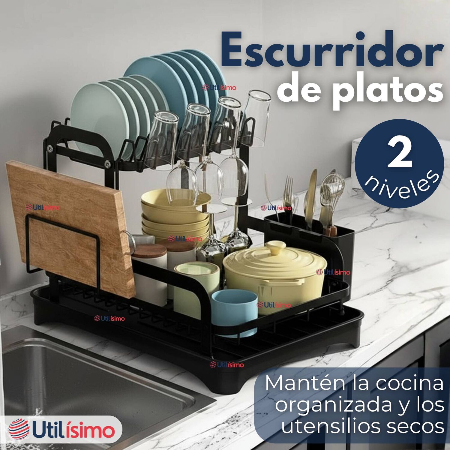 Secador Escurridor Para Platos Loza Vajilla 2 Niveles Drenaje Autom&aacute;tico image number 2.0