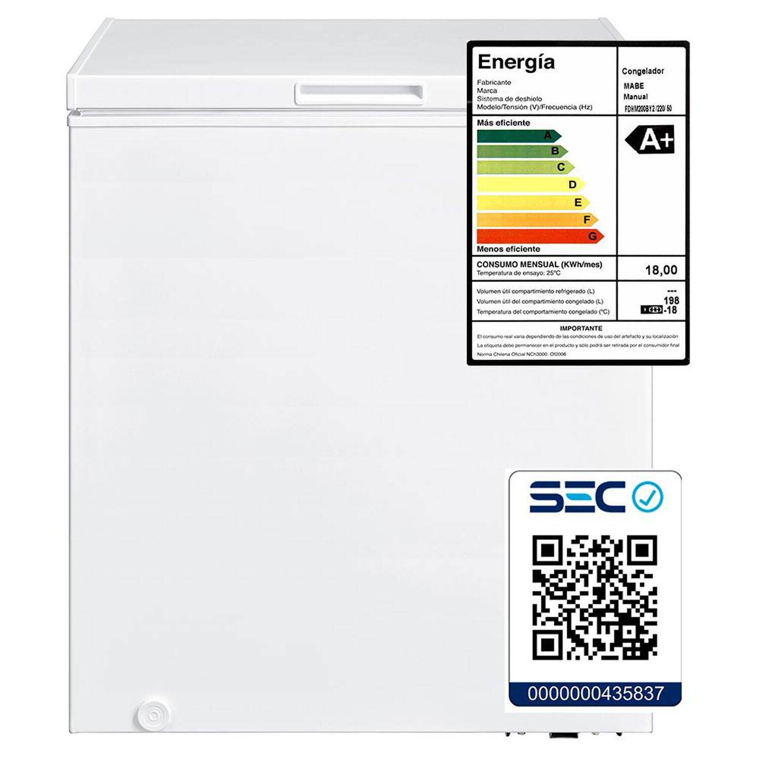 Freezer Horizontal Mabe FDHM200BY2 / Fr&iacute;o Directo / 198 Litros / A+ image number 7.0