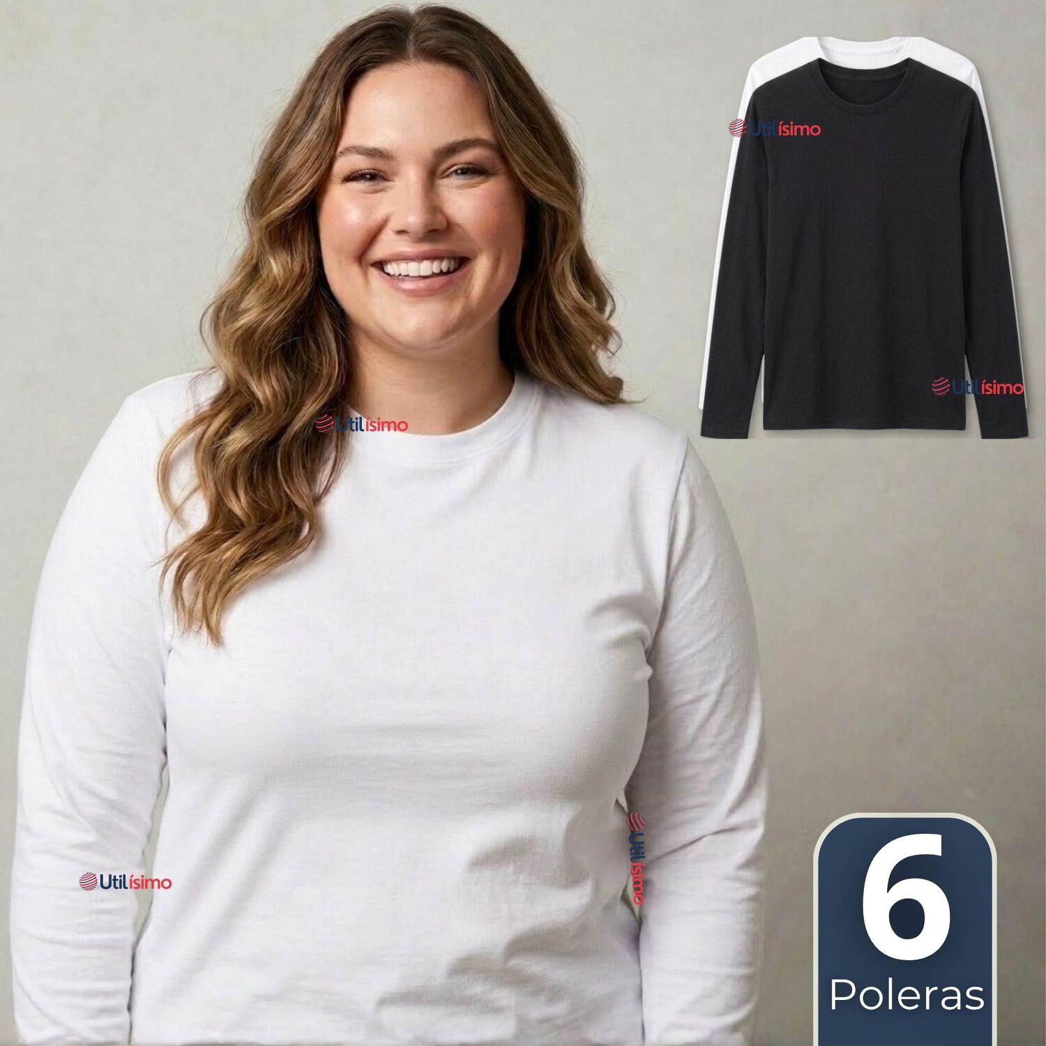 Pack 6 Camisetas Poleras Polar Primera Capa Manga Larga Colores Surtidos Mujer image number 0.0