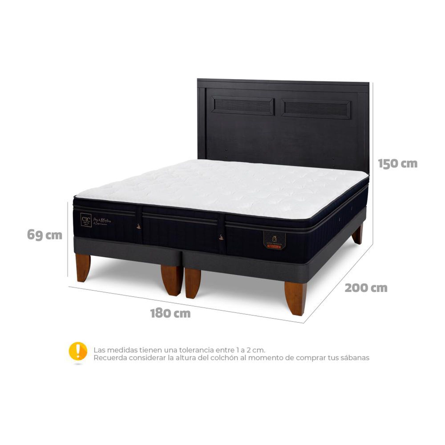 Cama Europea Cic Linea Premium / King / Base Dividida + Respaldo image number 4.0