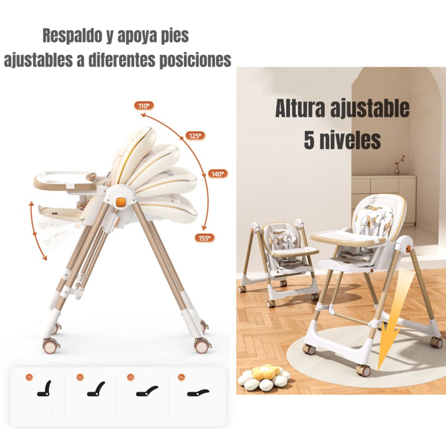 Silla De Comer Columpio 2 En 1 Lubabycas Rosada image number 2.0