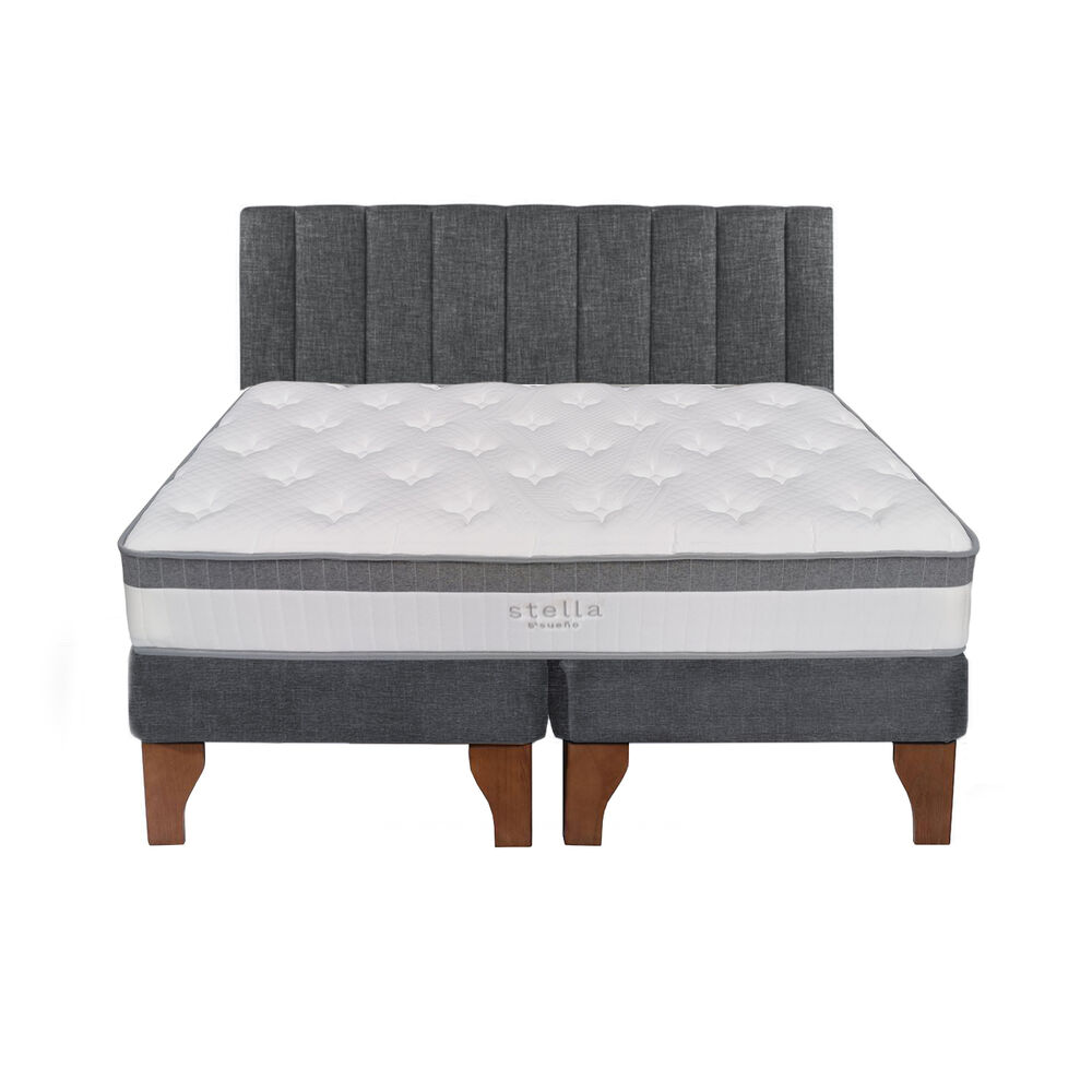 Cama Europea 2 Plazas + Respaldo Tubular Madera Gris image number 0.0