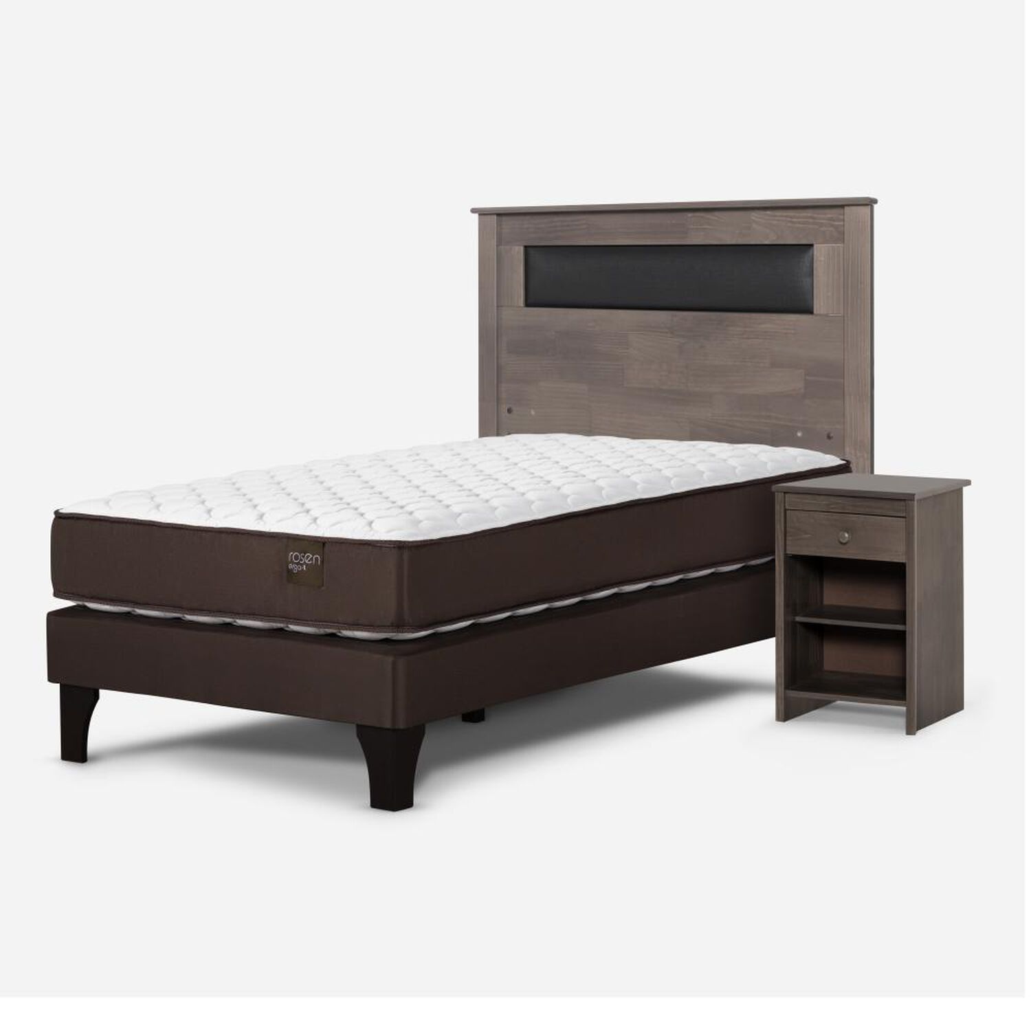 Cama Europea Rosen Ergo T New / 1 Plaza / Base Normal  + Set Maderas Ferrara Gris image number 1.0