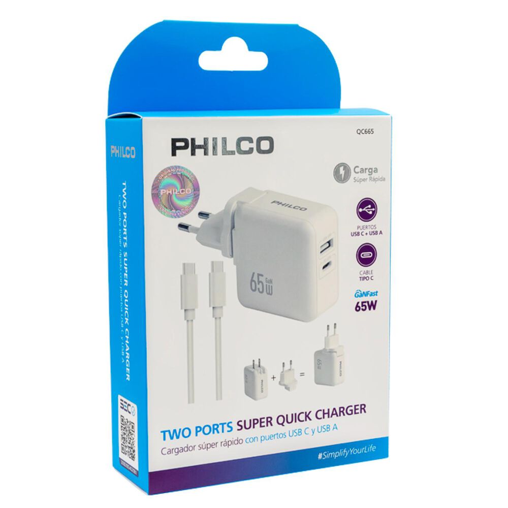Cargador Super Rapido 65w Usb 3.0 Usb C Blanco Qc665 image number 4.0