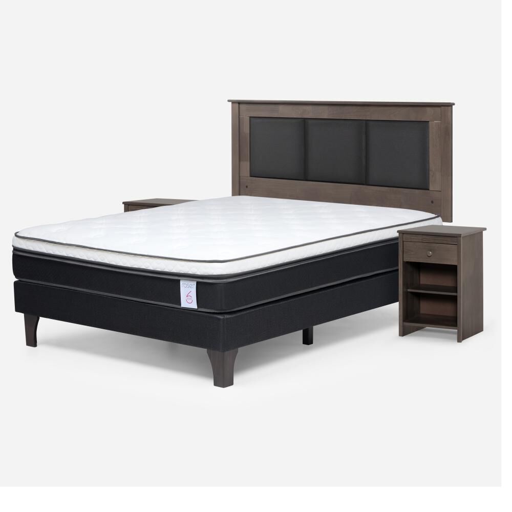 Cama Europea Rosen New Style 6 / 2 Plazas / Base Normal  + Set Maderas Rachel Gris image number 1.0