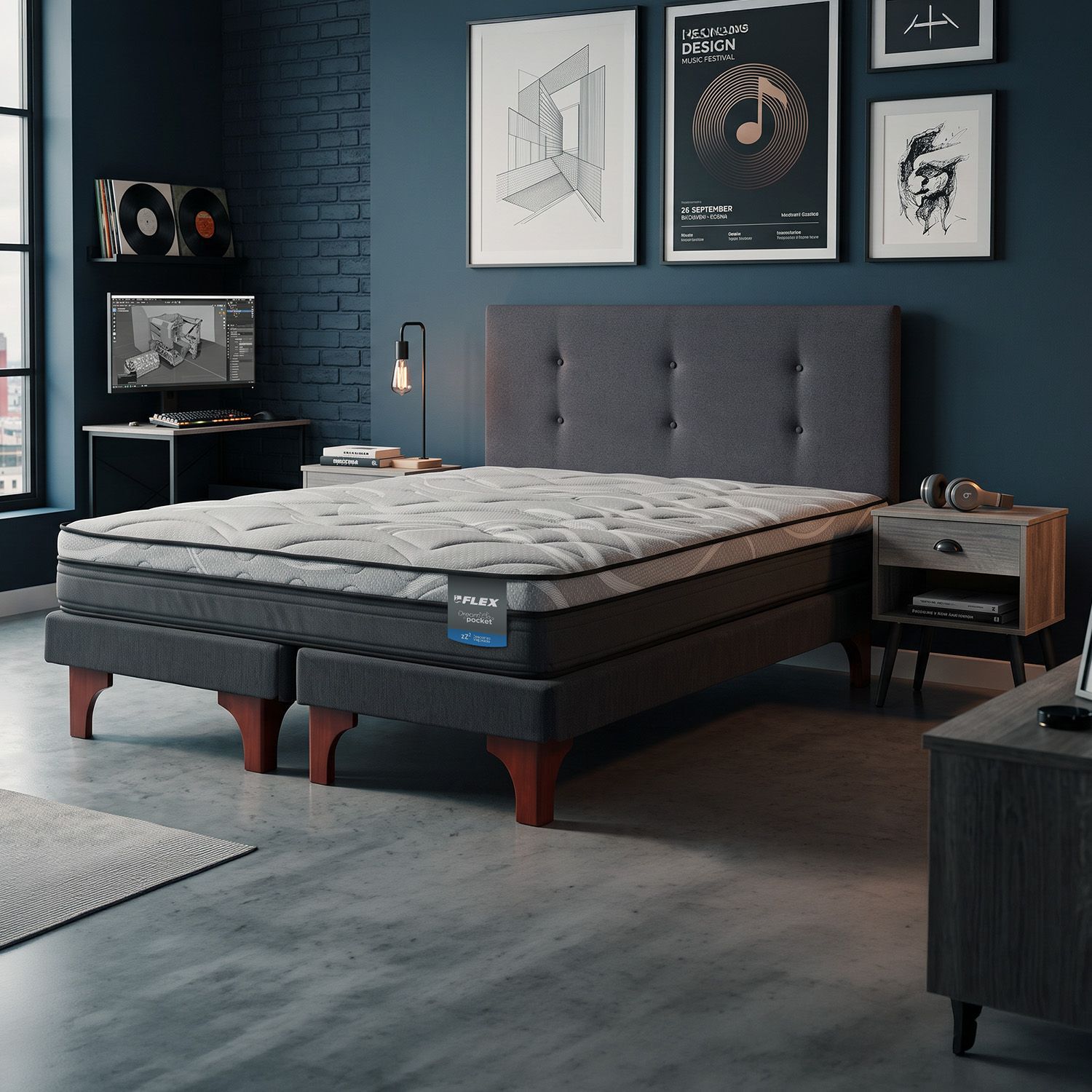 Cama Europea Flex Dream Pocket / 2 Plazas + Set De Maderas image number 1.0