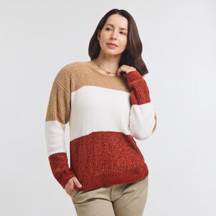 Sweater Chenille Bloques Manga Larga Cuello Alto Mujer Geeps