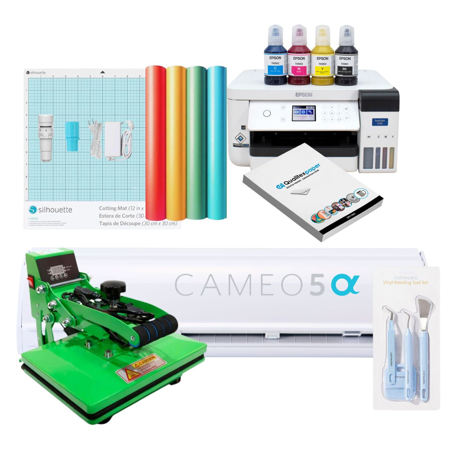 Kit Inicio Cameo 5 Alfa White + Estampadora 20cmx30cm + Impresora Epson F170 image number 0.0