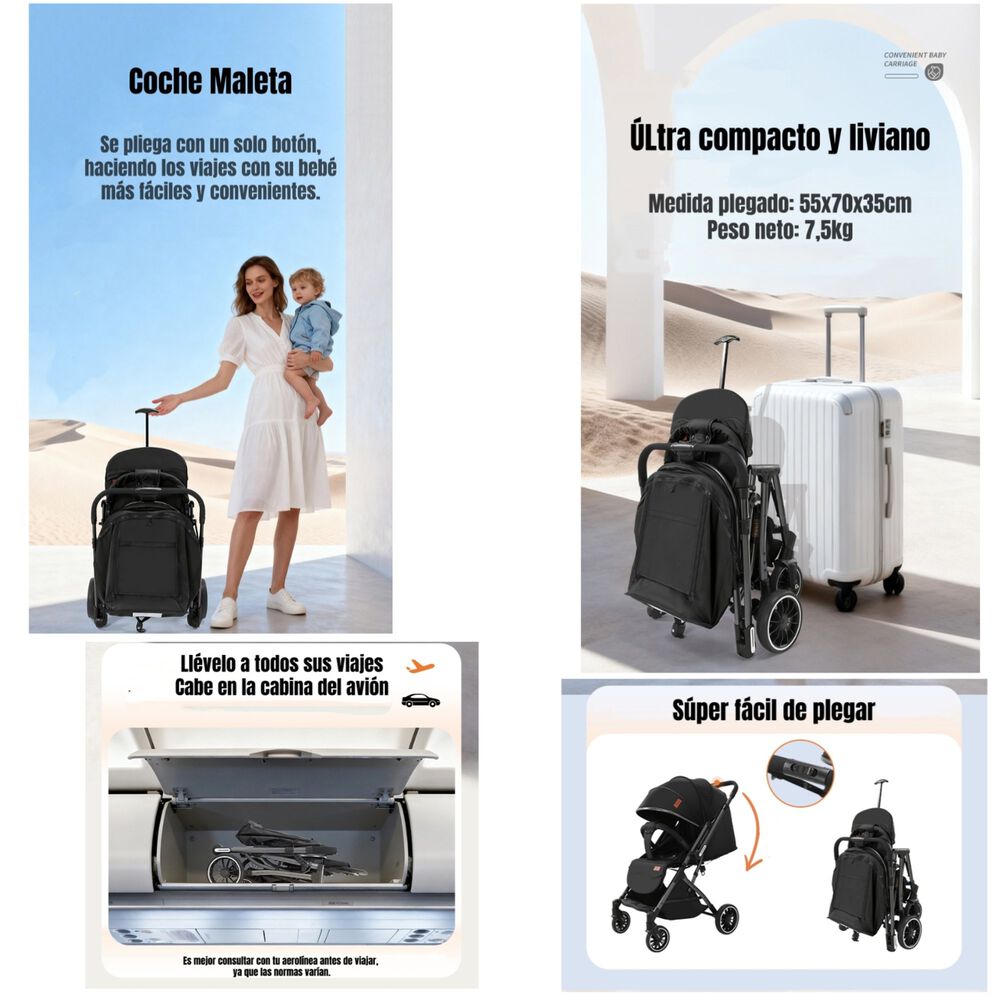 Coche Paseo Reversible Con Mosquitero Focus Negro Lubabycas image number 5.0