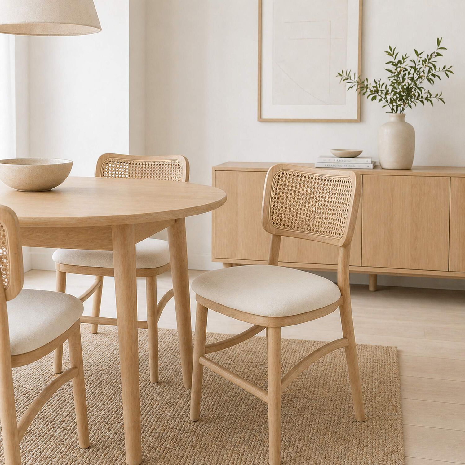 Silla De Estilo Natural Con Respaldo Tejido Y Asiento Acolchado image number 2.0