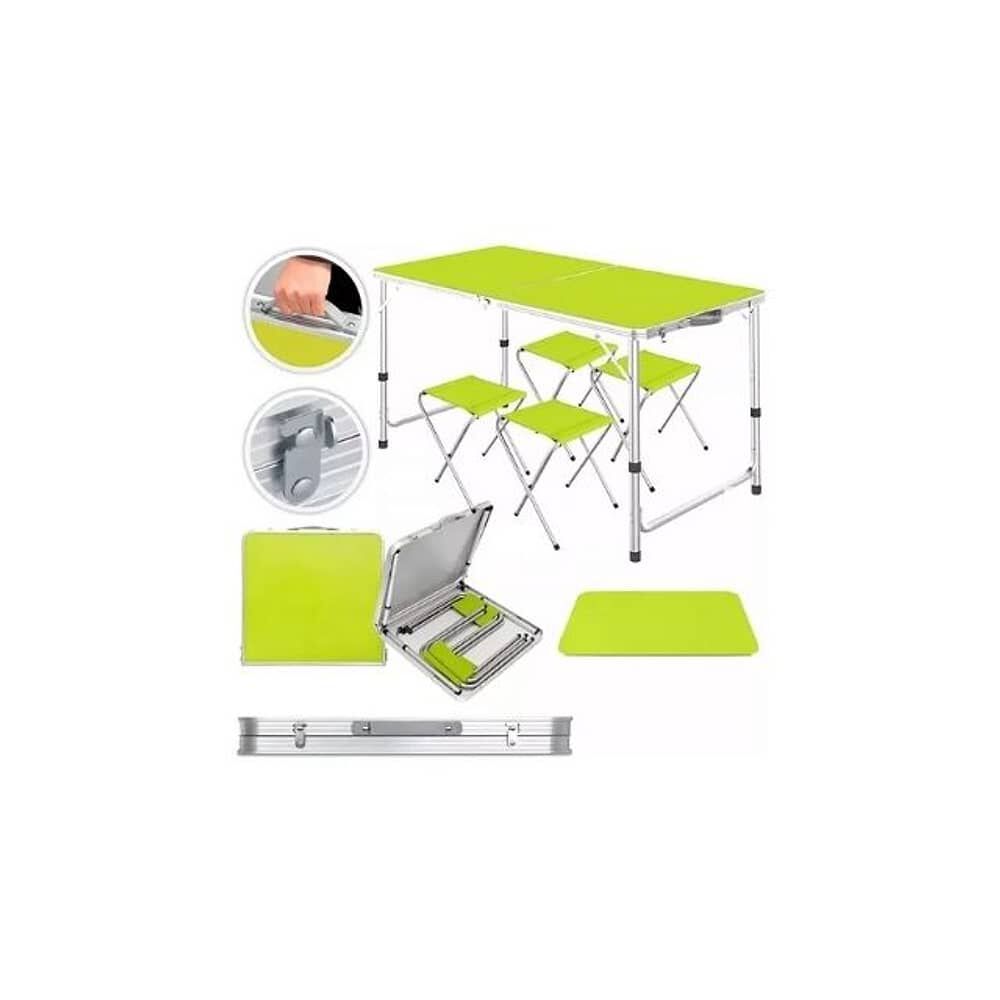 Mesa Plegable Tipo Portafolio 1.20 M Con 4 Sillas Port&aacute;tiles Color Verde image number 0.0