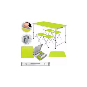 Mesa Plegable Tipo Portafolio 1.20 M Con 4 Sillas Port&aacute;tiles Color Verde
