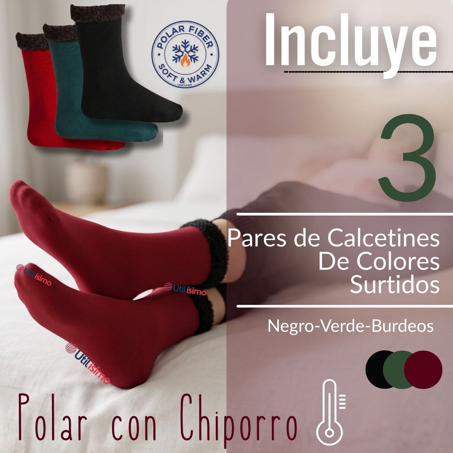 Pack 3 Pares Calcetines Chiporro Mujer Surtidos Ultra T&eacute;rmico Invierno Unicolor Polar image number 1.0