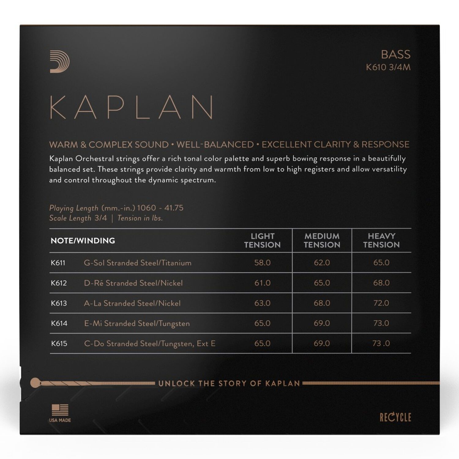 Set Cuerdas Contrabajo A Escala K610 3/4m Kaplan Daddario image number 2.0