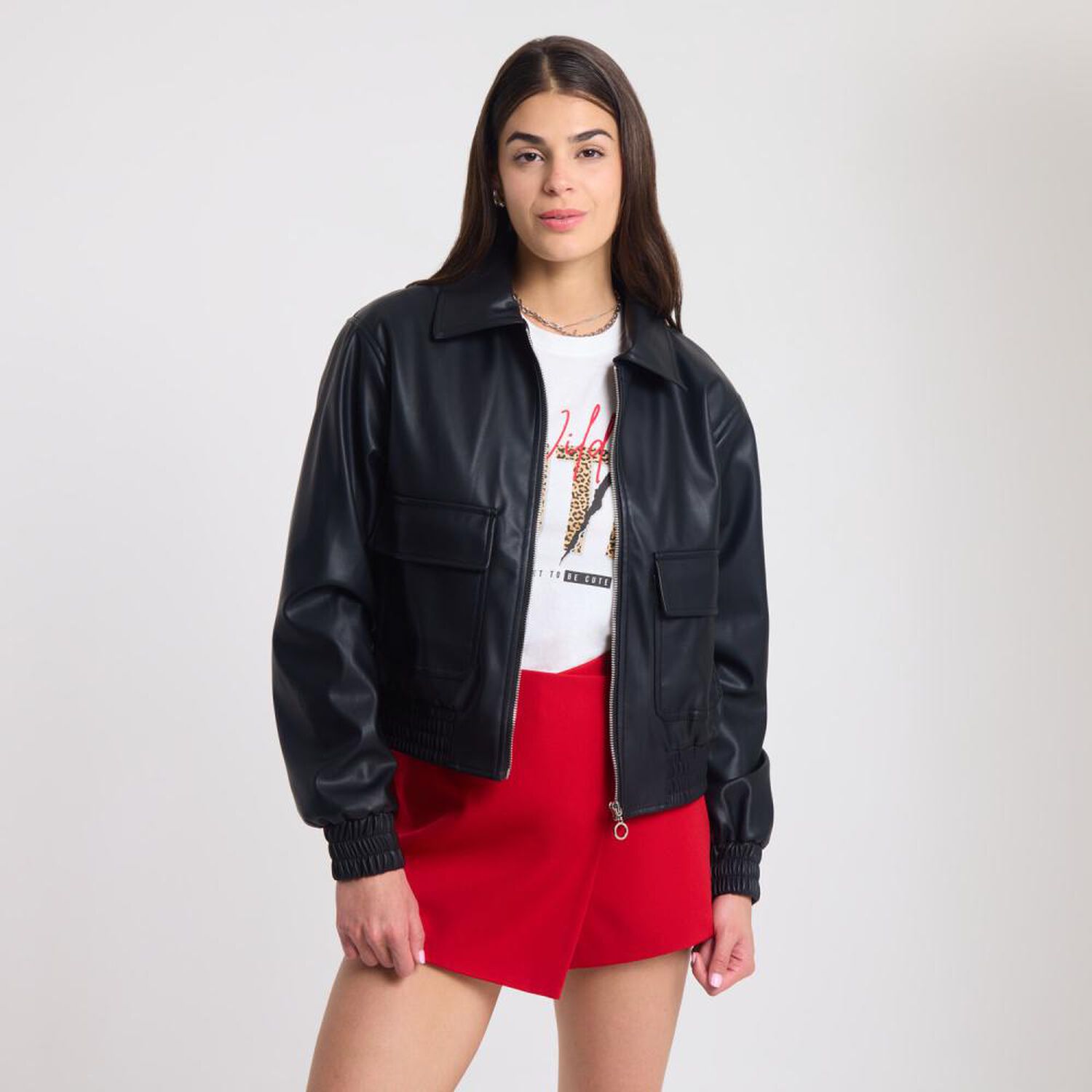 Chaqueta Ecocuero Full Cierre Cuello Solapa Mujer Rolly Go image number 0.0