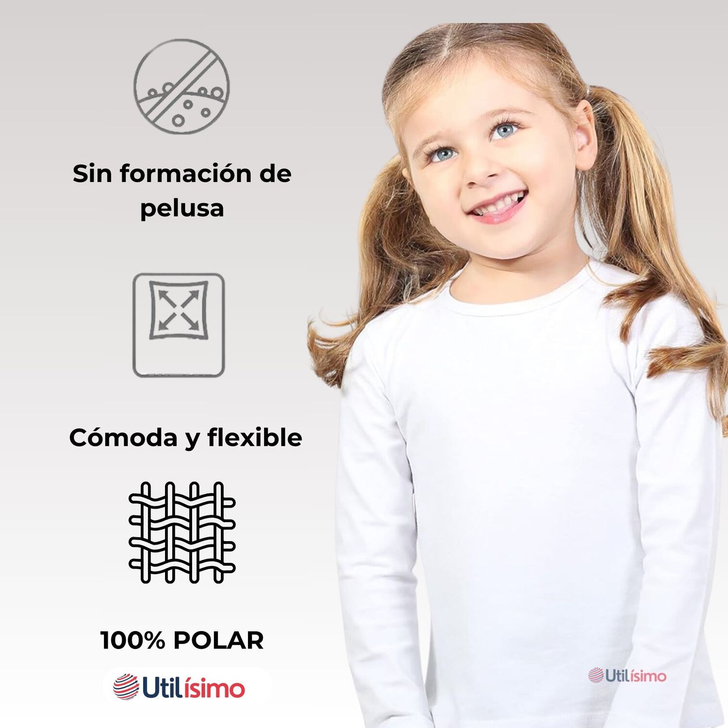 Pack 6 Camiseta Polera Polar Manga Larga Ni&ntilde;a Primera Capa Blanco image number 3.0